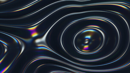 3d wavy fluorescent surface. Abstract waving background with thin film effect. Liquid multicolor pattern, iridescent glossy ripples. 3d render illustration.