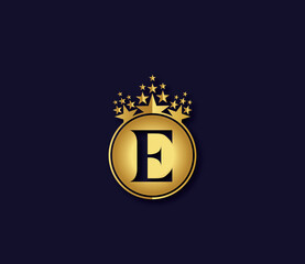 E Letter Crown Golden Colors Logo Design Concept