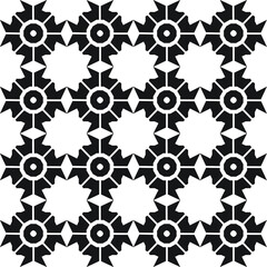 Black star shaped spiky geometric shape in a repeating grid pattern on a white background, vector illustration