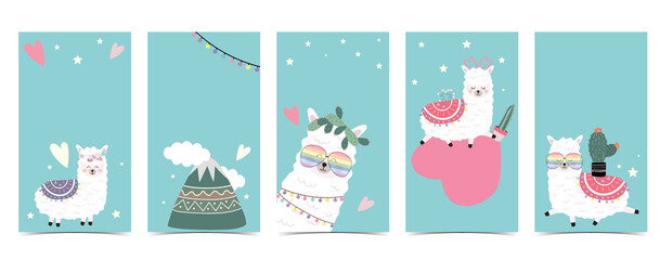 Fototapeta na wymiar Collection of llama with cactus.Editable vector illustration for website, invitation,postcard and banner