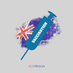 Icon syringe for vaccination, against the background of a flag of Australia. Coronavirus COVID-19 vaccine. Isolated on a gray background. Virus protection.