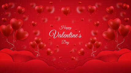 Valentines day background with could and 3d love shape