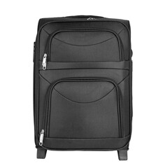 Suitcase on wheels for travel black color. File contains clipping pathcontains clipping path.
