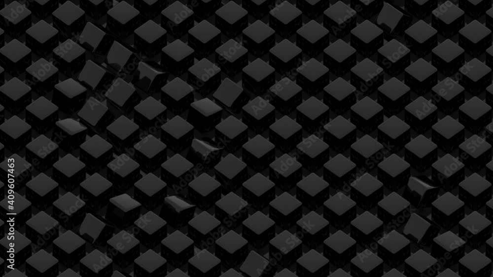 Aufkleber a grid of movable shiny black cubes. black design. seamless loop.