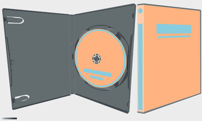 Vector Big box for game cinema cd dvd Standing upright Packaging open Inside view Layers separated