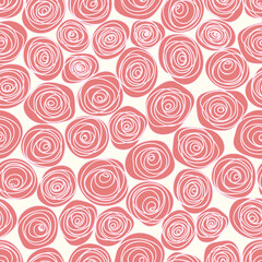 pink roses lines kiddy hand drawing childish linear abstract circle on white seamless pattern for background, wallpaper, texture, banner, label vector design