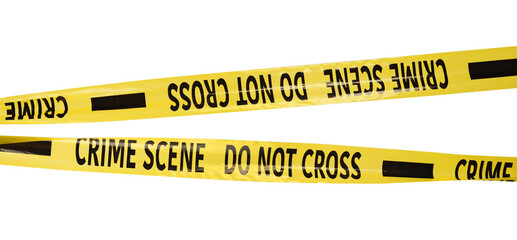 Yellow crime scene tapes isolated on white