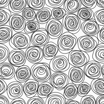 black roses lines kiddy hand drawing childish linear abstract circle on white  seamless pattern for background, wallpaper, texture, banner, label vector design
