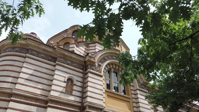 Sofia History Museum main facade architecture. This museum dedicated to the History of Sofia is housed in the magnificent former baths building behind the mosque.