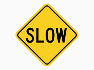 isolated slow speed warning sign, symbol on yellow round square on white color background element for road board, label, banner etc. flat vector design.