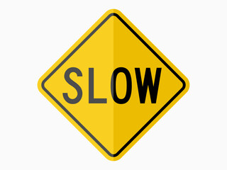 isolated slow speed  warning sign, symbol on yellow round square on white color background element for road board, label, banner etc. flat paperwork vector design.