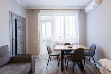Interior photography, modern living room in loft style, with sofa and TV
