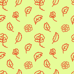 Seamless pattern. Rose outlines: flower, bud and leaves. Vector. Cartoon style. Light delicate palette. Rose flower. Flowers. Spring. Women's Day. Suitable for textiles, paper and wallpaper.