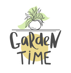 Vector line art with accent color. Lettering composition on the theme of the home garden. Logo, background, splash, wallpaper, website.