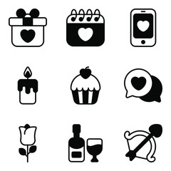 valentine day glyph vector icons set, modern vector smooth style, using for web or mobile applications.