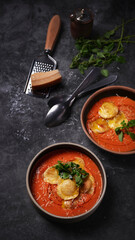 Tomato Soup with Cheese Ravioli