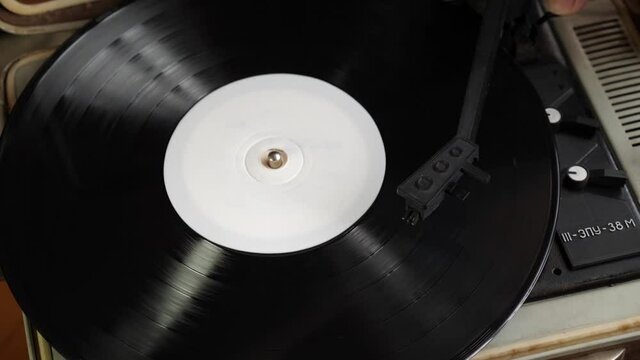 Vinyl record player top view. Retro vinyl record player.