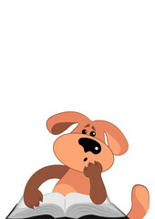 The dog is sad over the thick book. Learning is hard. Reading.