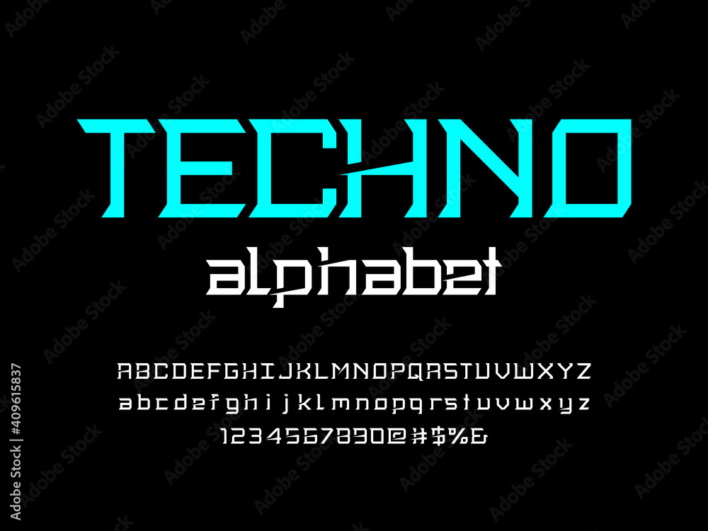 Poster modern display style alphabet design with uppercase, lowercase, numbers and symbols