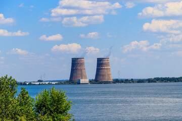 Сooling towers of Zaporizhia Nuclear Power Station in Enerhodar, Ukraine