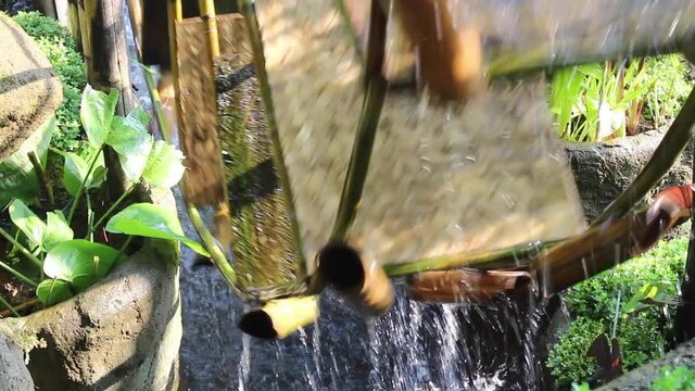Bamboo water wheel recycle use power, stock footage
