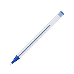 Common blue ballpoint pen in transparent plastic case. Vector illustration