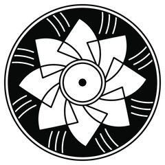 Black and white circle with patterns
