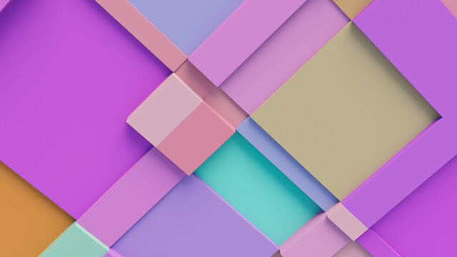 Multicolored tech background, with a geometric 3D structure. Clean, pastel colored design with simple, modern forms. 3D render