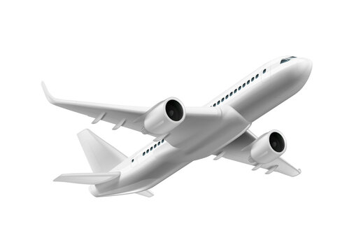3D White Glossy Commercial Jet Airplane In The Sky