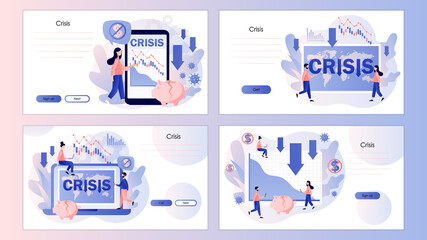 Financial crisis concept. Economic downturn. Impact on global economy. Screen template for mobile smart phone, landing page, template, ui, web, mobile app, poster, banner, flyer. Vector illustration 