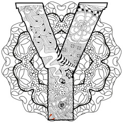 Mandala with letter Y for coloring. Vector decorative zentangle