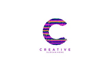 Letter C Abstract Watercolor Paint Rainbow Logotype