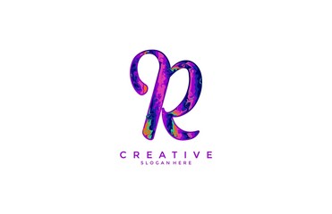Letter R Abstract Watercolor Paint Rainbow Logotype