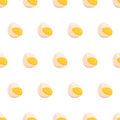 Egg yellow seamless pattern. White background. Cartoon vector illustration. Holiday celebration. Nature graphic backdrop.