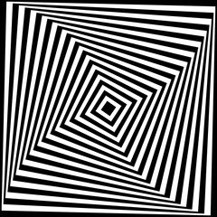 Optical art illusion of striped geometric black and white abstract surface. Vector illustration