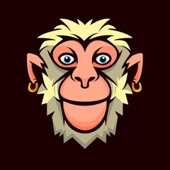 Monkey cartoon logo design illustration. White monkey wearing earrings
