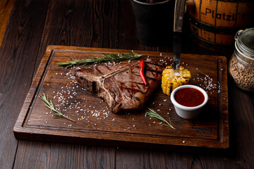 Masculine atmosphere photo of a big t-bone steak
