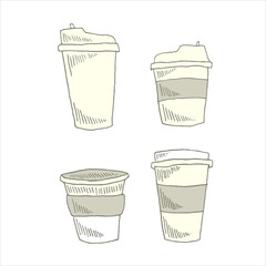 Cups of coffee drawing line art cute vector illustration
