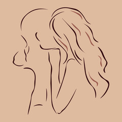 Line art couple. Couple in love. Vector illustration. 