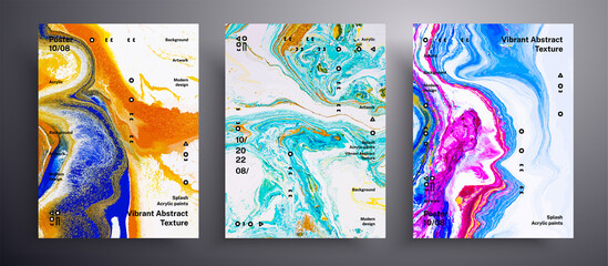 Abstract vector poster, collection of modern fluid art covers. Trendy background that applicable for design cover, invitation, presentation and etc. Yellow, blue and pink creative iridescent artwork