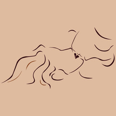 Line art couple. Couple in love. Vector illustration. 