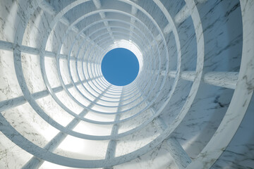 3D Illustration. Low angle view of modern marble building. Architecture concept.