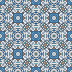 Creative trendy color abstract geometric mandala pattern in gray blue orange green, vector seamless, can be used for printing onto fabric, interior, design, textile, carpet, tiles.