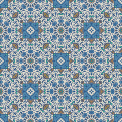 Creative trendy color abstract geometric mandala pattern in gray blue orange green, vector seamless, can be used for printing onto fabric, interior, design, textile, carpet, tiles.