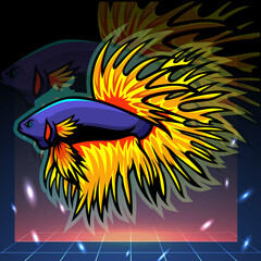 Crown tail betta fish mascot. esport logo design