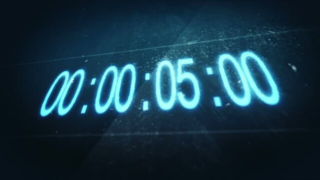 Close-up of 10 Seconds countdown blue numbers on a computer screen in defocus.