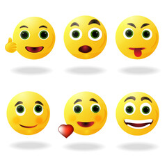 Vector set of smiles with realistic eyes. Collection.