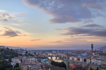 Lookout at sunset from Michelangelo Square in Florence, Italy.