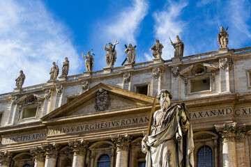 Fototapeta na wymiar exterior sculpture in st. peter's basilica, the vatican, rome.