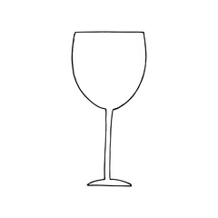 glass for wine and champagne empty icon, sticker. sketch hand drawn doodle style. minimalism monochrome. drinks, menu.